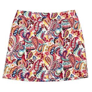 Talbots Woman Textured Weave Straight Skirt Size 16W Bold Paisley Print Lined